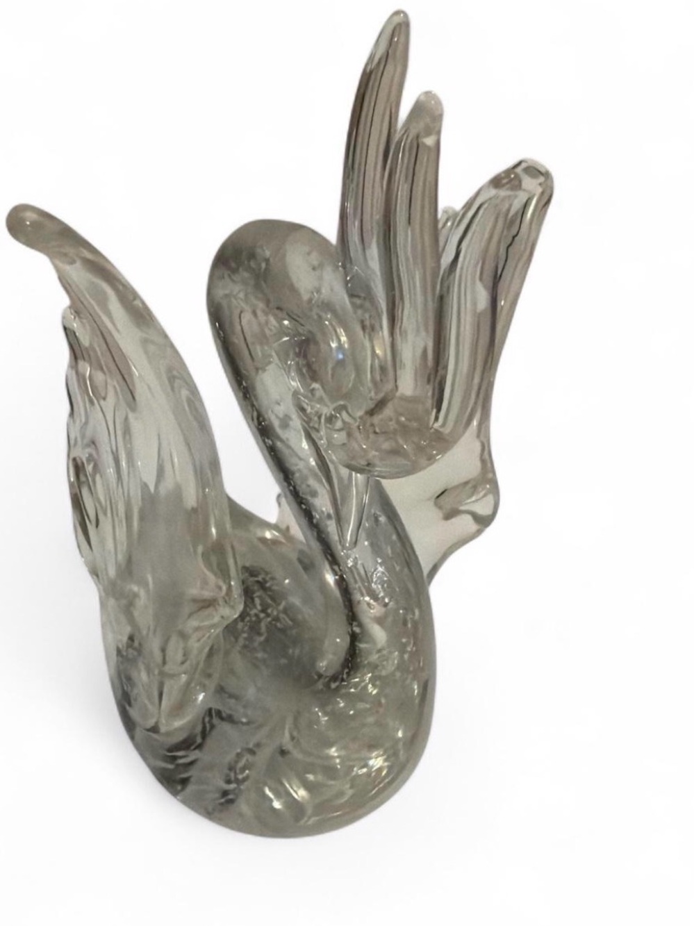 Vintage Clear Art Glass Swan Figurine Hand Blown Heavy Crystal Paperweight 6"